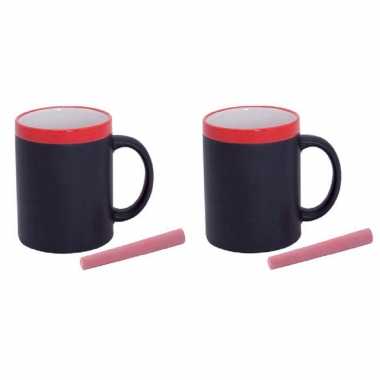 10x stuks beschrijfbare mokken met krijtje rood 350 ml