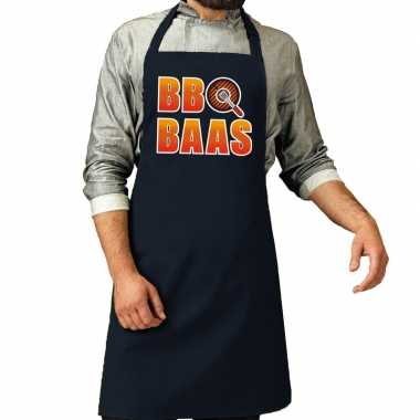 Bbq baas barbeque schort / keukenschort navy voor heren
