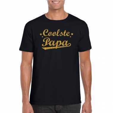Coolste papa cadeau t-shirt met gouden glitters op zwart voor heren