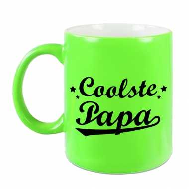 Coolste papa mok / beker neon groen voor vaderdag/ verjaardag 330 ml