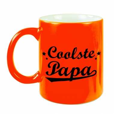 Coolste papa mok / beker neon oranje voor vaderdag/ verjaardag 330 ml
