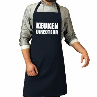 Keuken directeur barbeque schort / keukenschort navy voor heren