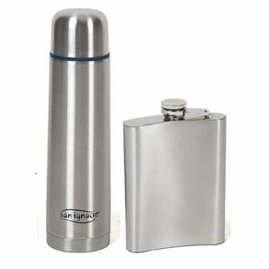 Rvs thermosfles / isoleerfles 1 liter met zakflesje/drankflacon