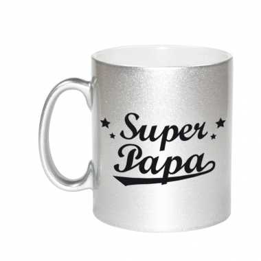 Super papa zilveren mok / beker voor vaderdag 330 ml