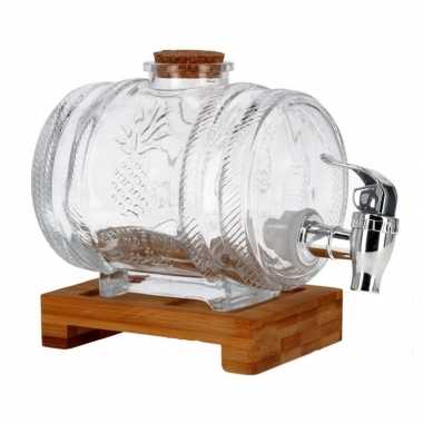 Vaderdag cadeau drank/whisky dispenser op houten standaard en tap 1 liter