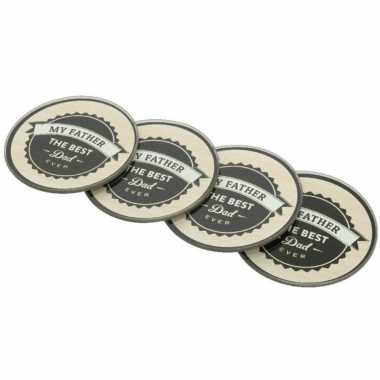 Vaderdagcadeau 4x bierviltjes/onderzetters my father 9 cm