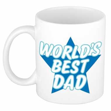 Worlds best dad kado mok / beker wit met blauwe ster - vaderdag / verjaardag