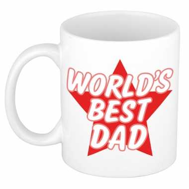 Worlds best dad kado mok / beker wit met rode ster - vaderdag / verjaardag