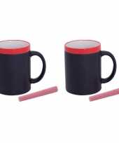 10x stuks beschrijfbare mokken met krijtje rood 350 ml