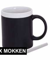 2x beschrijfbare koffie thee mokken met krijtje wit