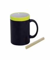 2x beschrijfbare mokken met krijtje geel