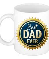 Best dad ever blauwe rozet vaderdag cadeau mok beker wit