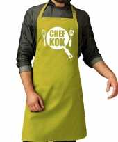 Chef kok barbeque schort keukenschort lime groen voor heren