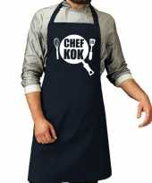 Chef kok barbeque schort keukenschort navy voor heren