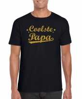Coolste papa cadeau t shirt met gouden glitters op zwart voor heren