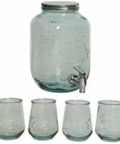 Giftbox met sap limonade water dispenser en 4x luxe drink glazen