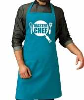 Master chef barbeque schort keukenschort turquoise blauw voor