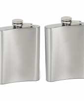 Set van 2x stuks heupfles drank zakfles 200 ml van rvs
