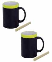 Set van 6x stuks krijt mokken in het geel beschrijfbare koffie thee mokken bekers