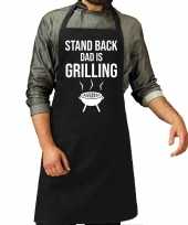 Stand back dad is grilling bbq barbecue cadeau schort zwart voor heren