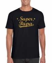 Super papa cadeau t shirt met gouden glitters op zwart voor heren