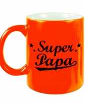 Super papa mok beker neon oranje voor vaderdag verjaardag 330 ml