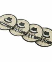 Vaderdagcadeau 4x bierviltjes onderzetters the best dad ever 9 cm