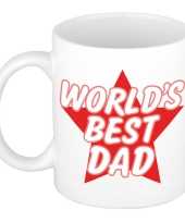 Worlds best dad kado mok beker wit met rode ster vaderdag verjaardag